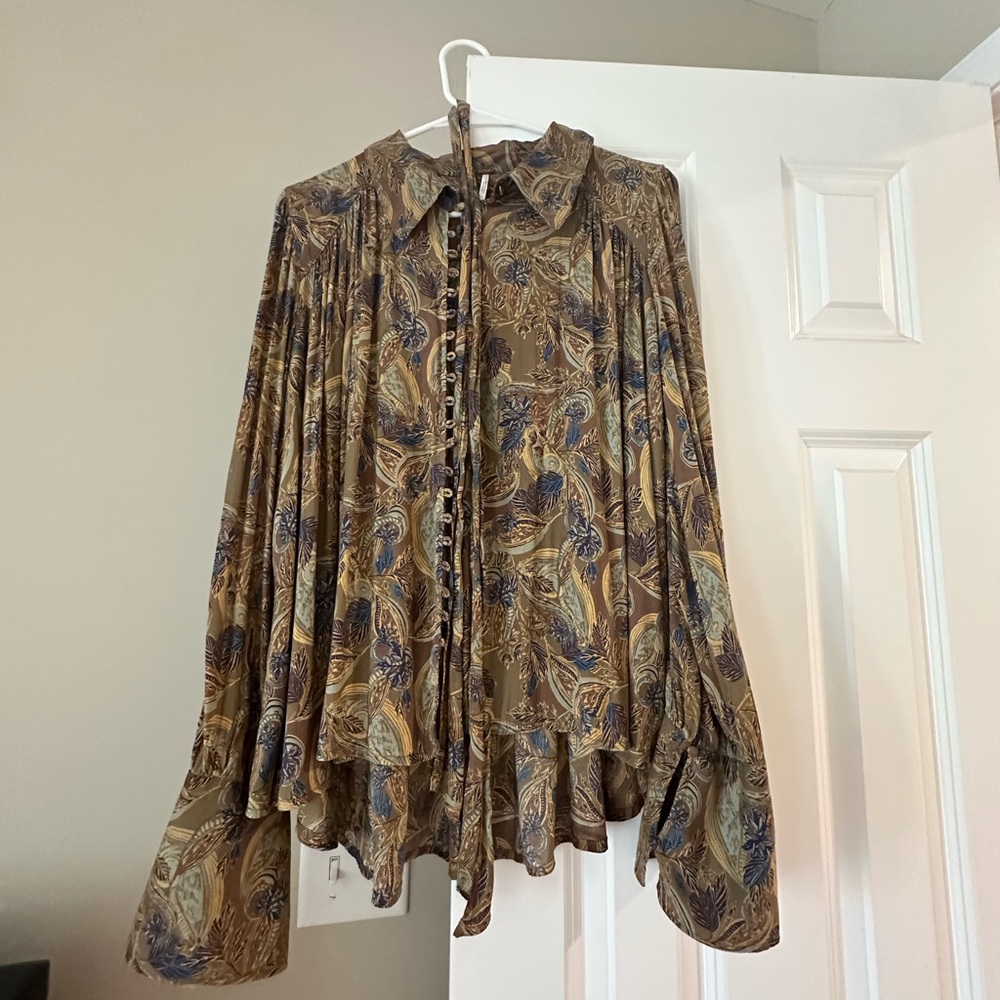 Free People Multicolor Paisley Lace-Up Blouse